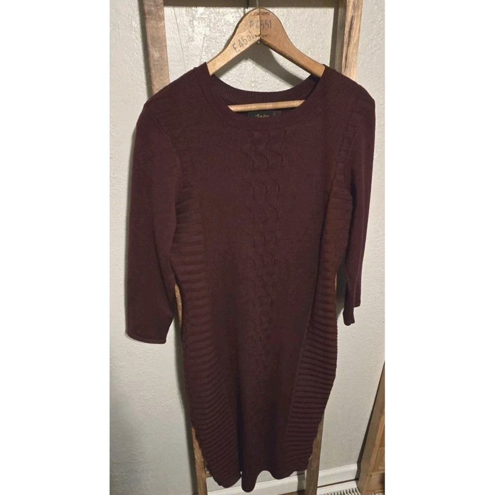 Just Taylor Women's Burgundy M Sweater Dress Cable Knit Ribbed Textured Academia